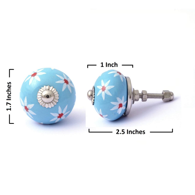 FOLK CRAFT Assorted Cabinet Knobs - Set of 12 Pcs - Handmade Ceramic Drawer Pull Handle Kitchen Cupboard Wardrobe Knob Rajasthani Home Decor - Blue - Image 4